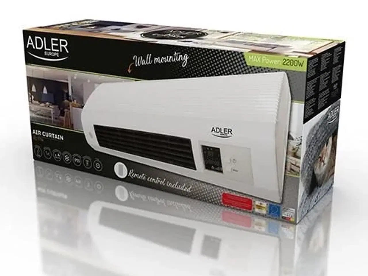 Billede 5 - Væghængt varmeblæser – Adler AD 7714, 2.200 W, hvid/sort