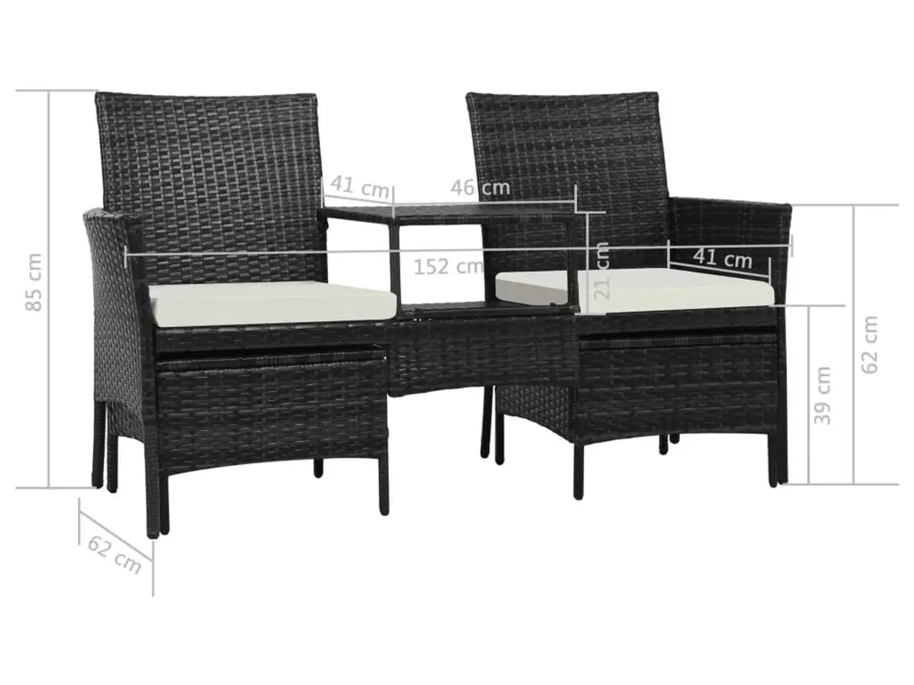 Billede 9 - 2-personers havesofa med bord og skamler polyrattan sort