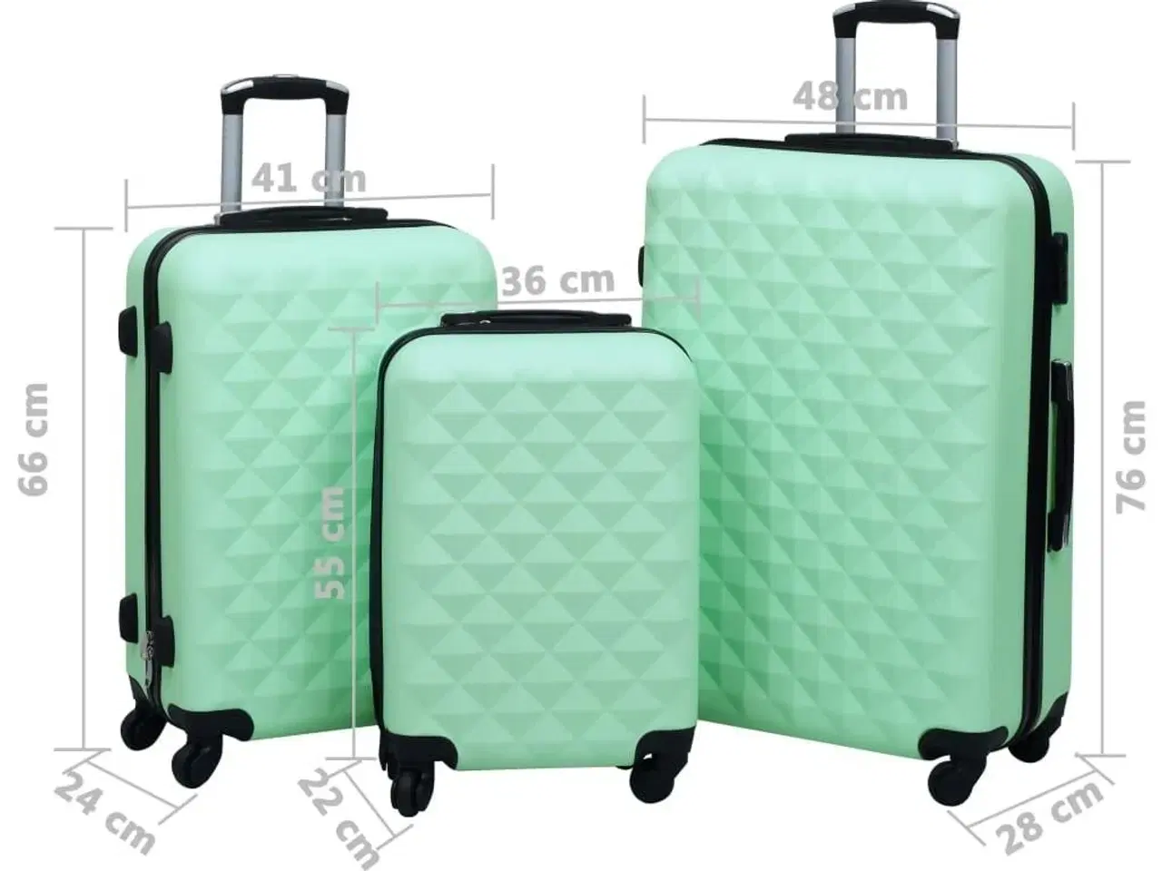 Billede 8 - Kuffertsæt 3 stk. hardcase ABS mintgrøn