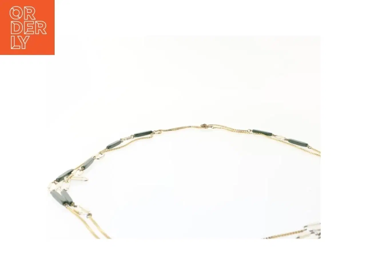 Billede 2 - Halskæde med grønne og guldfarvede elementer (str. 90 cm)