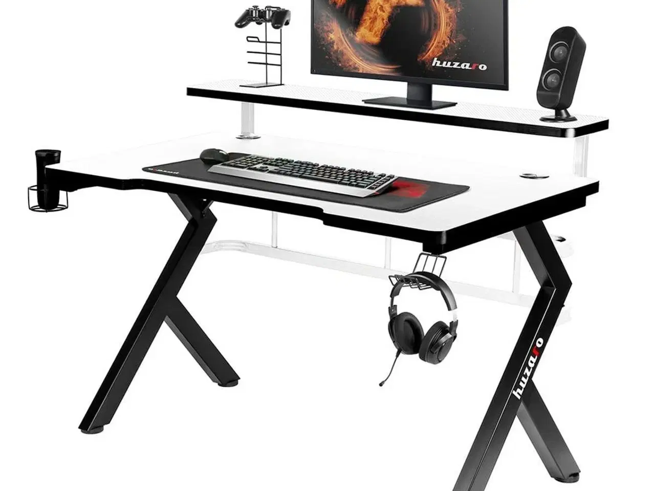 Billede 3 - Huzaro HZ-Hero 5.0 gaming skrivebord - hvid/sort kulfiber 120 x 60 cm