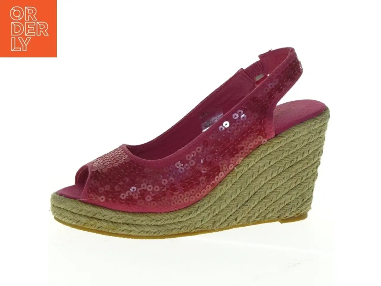 Billede 8 - Røde stof wedges sandaler med palietter fra ILSE JACOBSEN Hornbæk (str. 37)