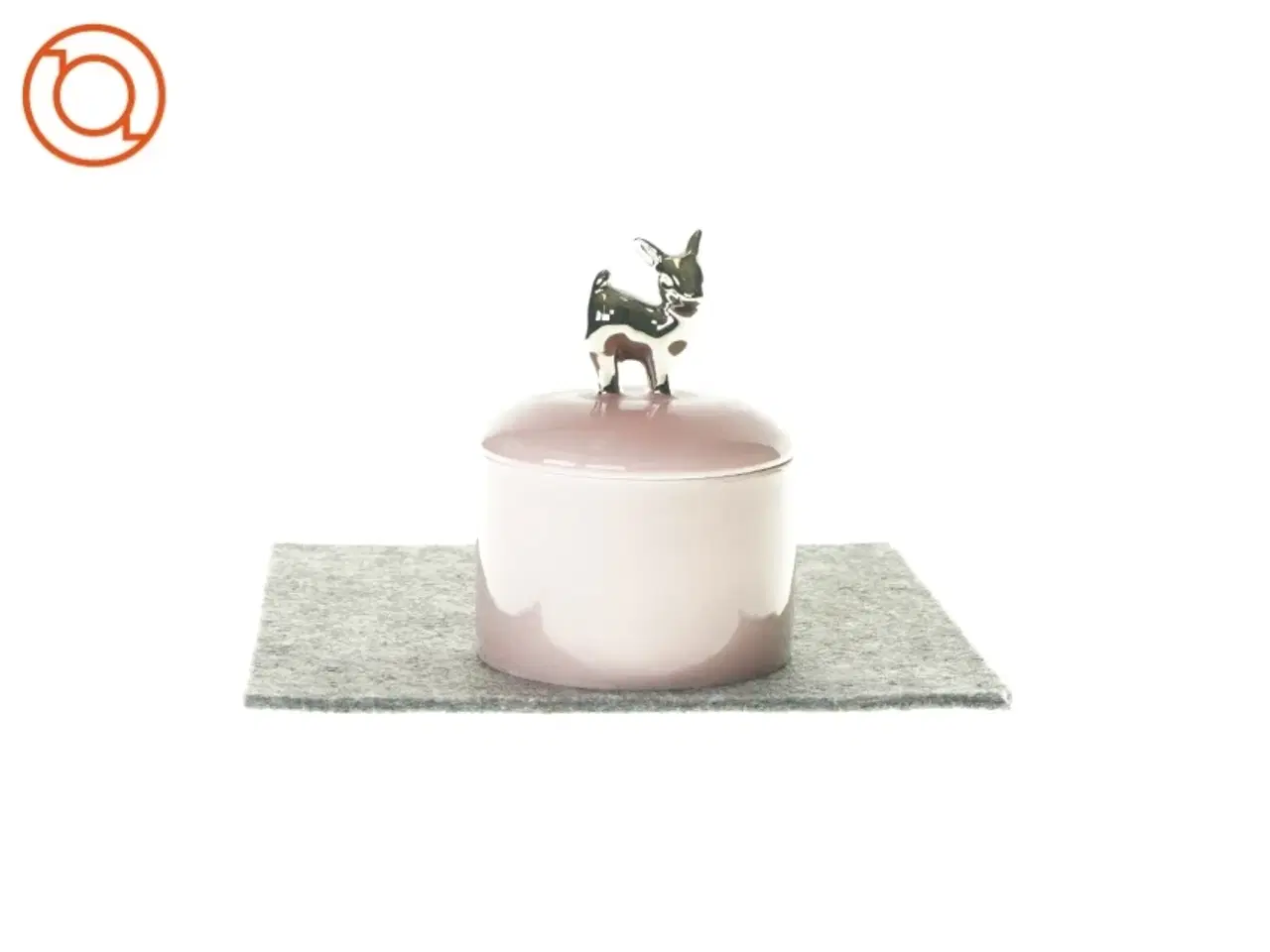 Billede 1 - Lille opbevaringskrukke med hund i sølv på låget