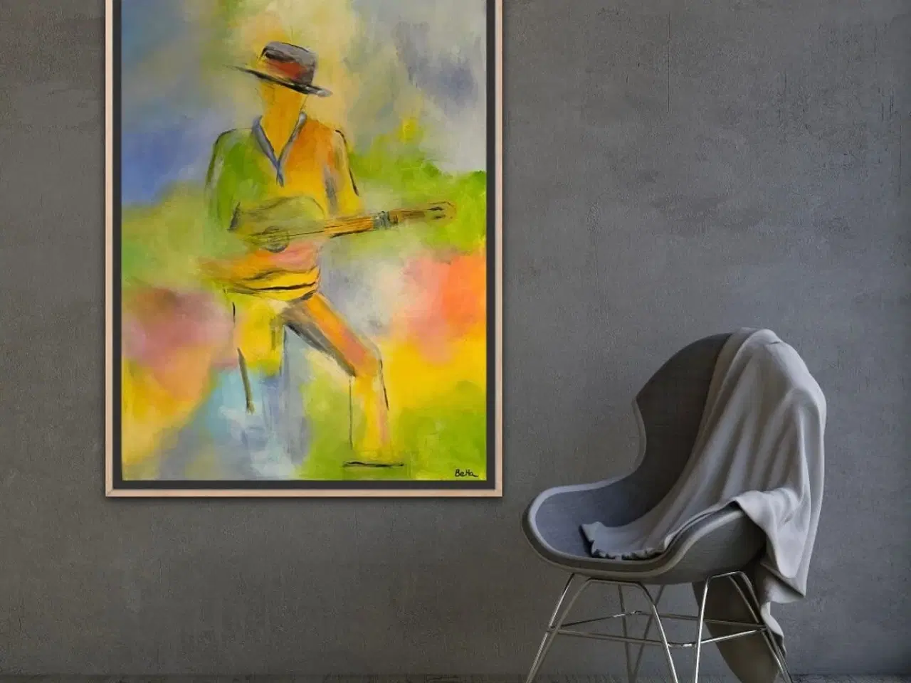 Billede 2 - Figurativt i friske farver 90x120 med ramme