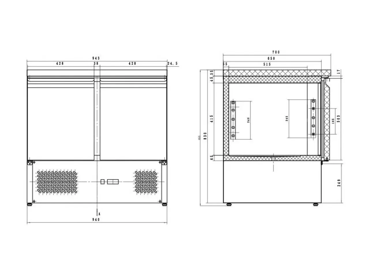 Billede 3 - Frysebord mini – med 2 låger - 943 x 700 x 855 mm