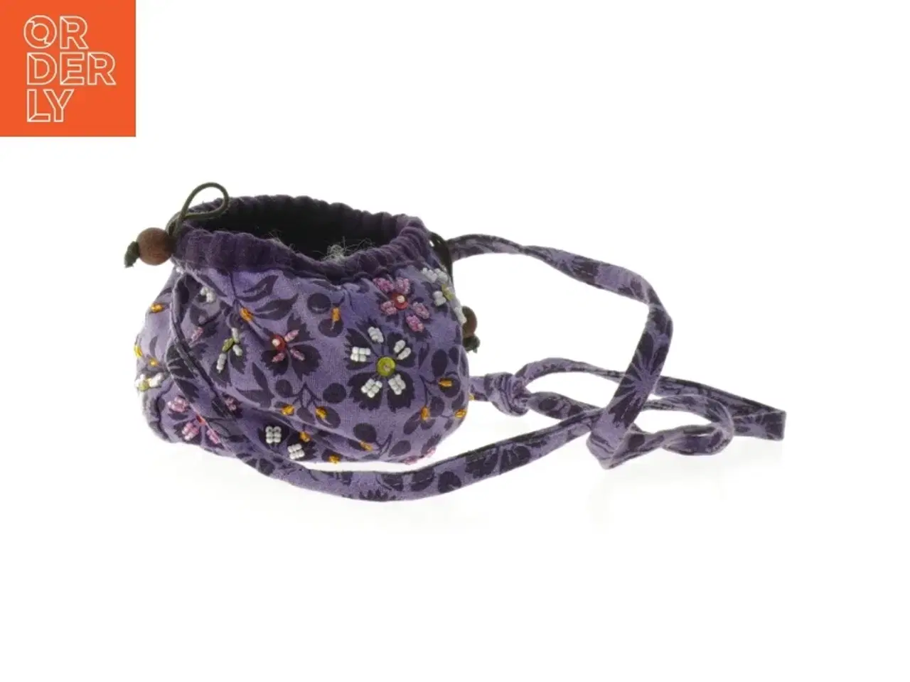 Billede 4 - Blomstret stofpose med glaskugler (str. 13x14 cm)