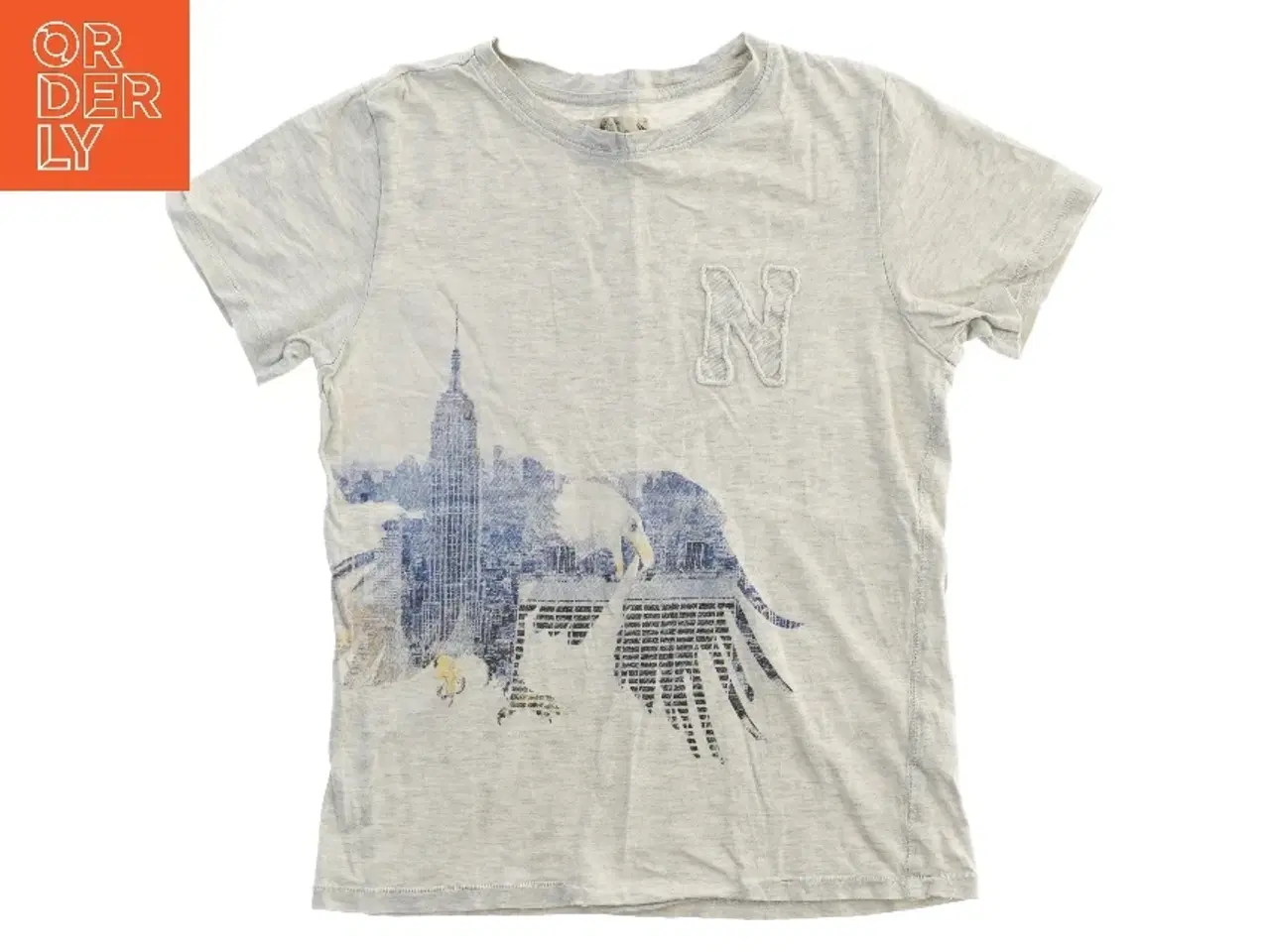 Billede 1 - T-shirt med by- og fugleprint fra L.O.G.G (str. 134)