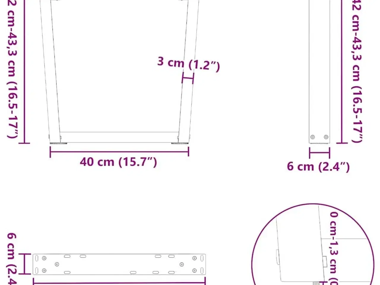 Billede 10 - Sofabordben V-formet 2 stk. sort 50x(42-43,3) cm stål