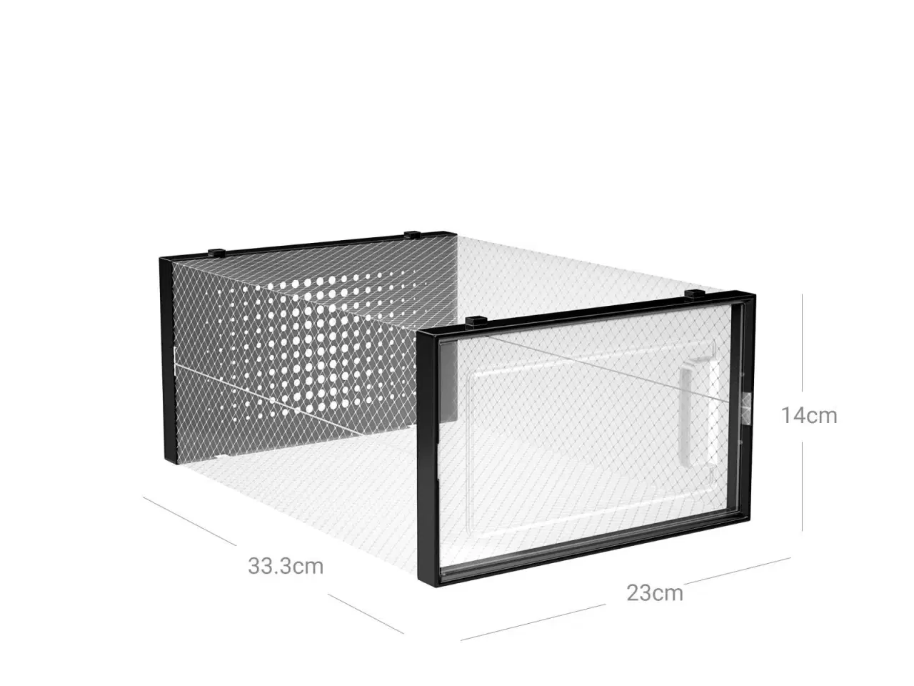 Billede 7 - Skobokse stabelbare 18 stk., gennemsigtige med frontlåge, foldbare, passer op til UK str. 10,5, sort/transparent