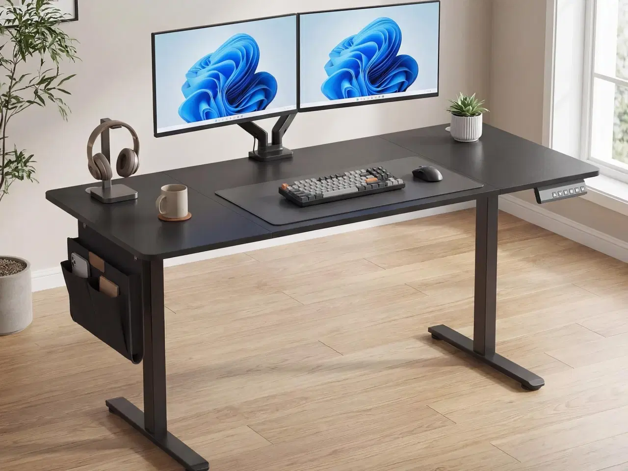 Billede 5 - Elektrisk hæve‑sænkebord 160,1 × 70,1 cm – 4 memoryhøjder, hjemmekontor, sort