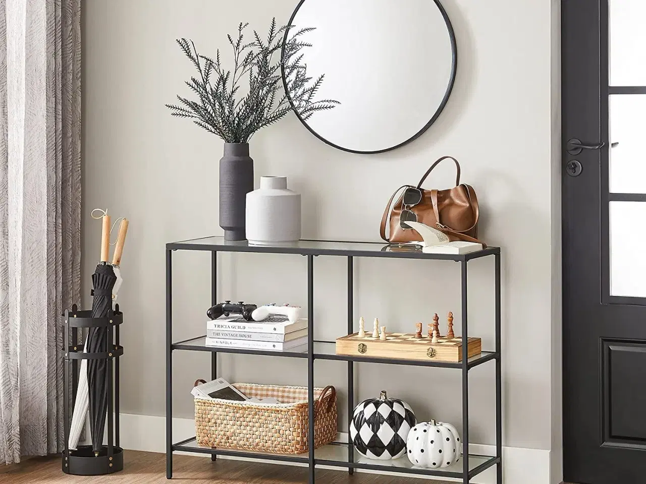 Billede 3 - Konsolbord sort stål og hærdet glas, 3 hylder, 30 × 100 × 73 cm