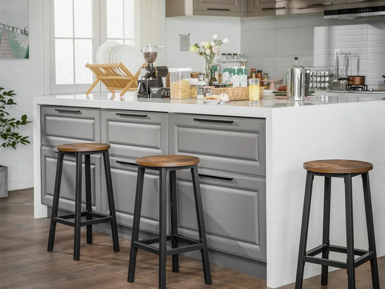 Billede 3 - Barstole 65 cm sæt af 2, industriel stil, rustik brun/sort