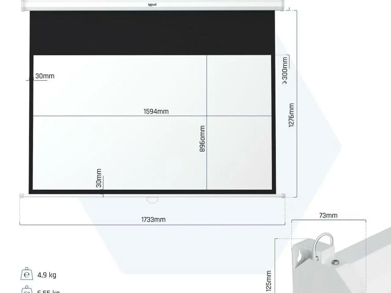 Billede 4 - Projektorlærred 72" 16:9 - manuel autostop