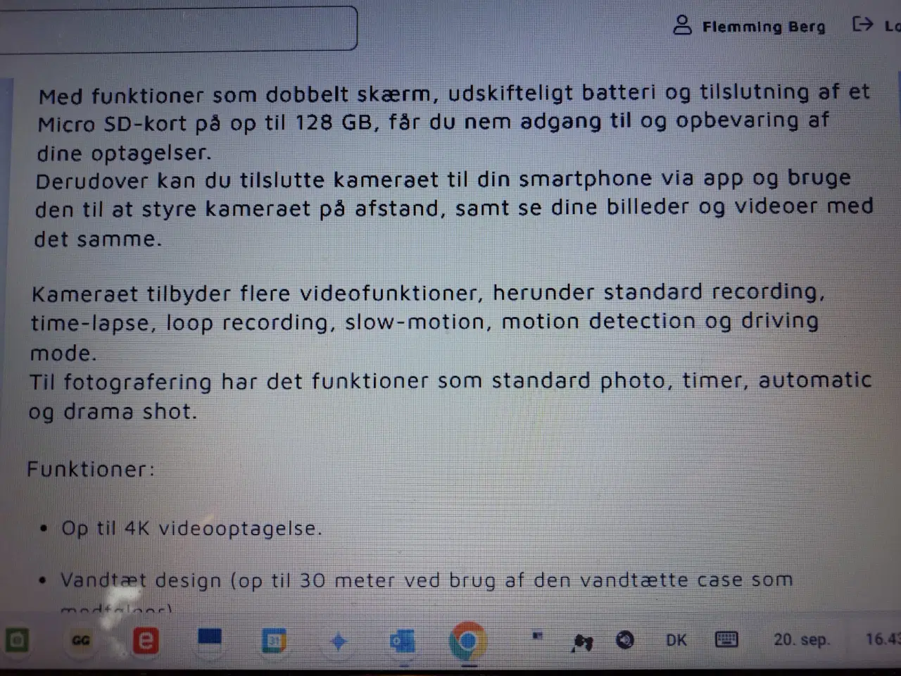 Billede 12 - ACTIONSCAMERA/DASHBOARD TIL BILEN OG CYKLEN