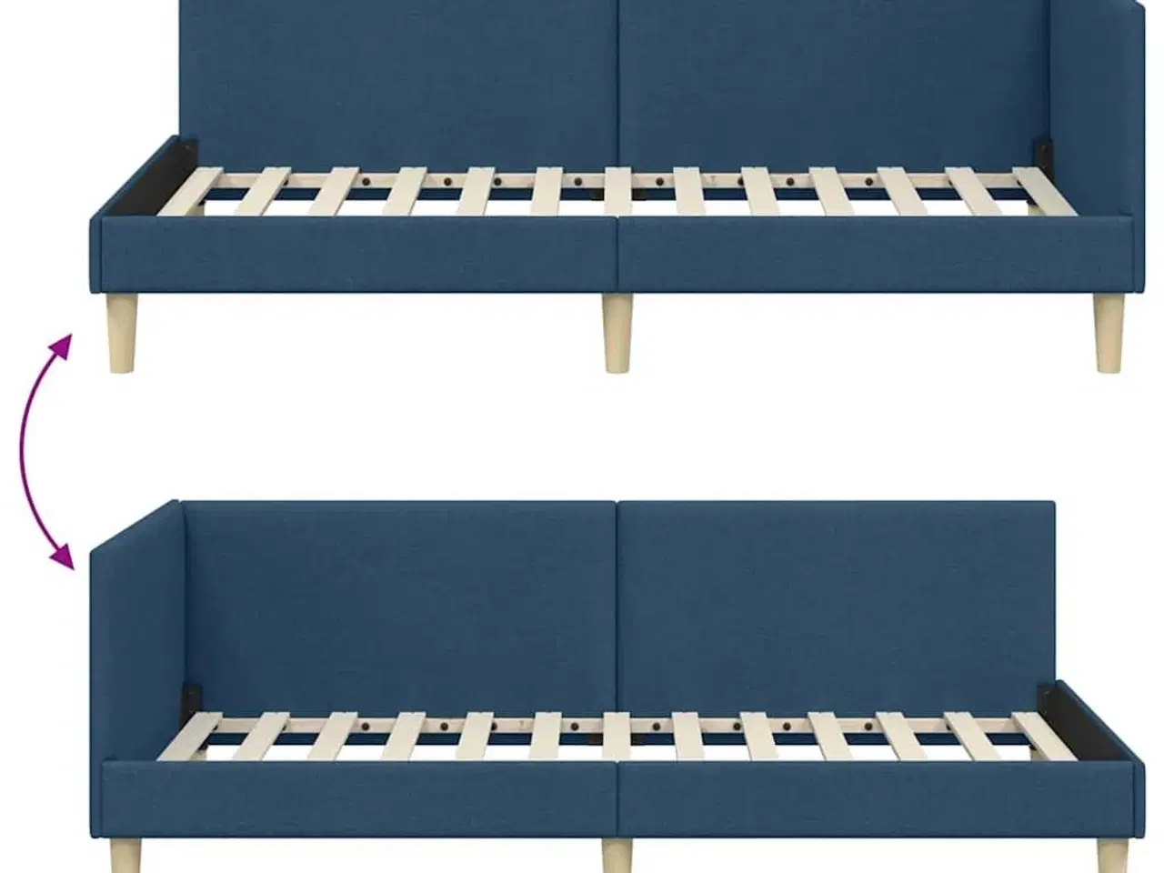 Billede 10 - Hjørnesengramme Andet Blå 90 x 200 cm Stof og Ingeniørtræ