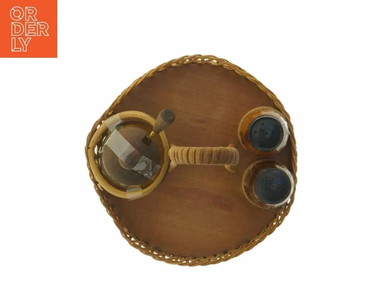 Billede 4 - Vintage Plat de Menage Teaktræ & Flet Serveringssæt (str. Ø. 18 cm. længde. 24 cm)