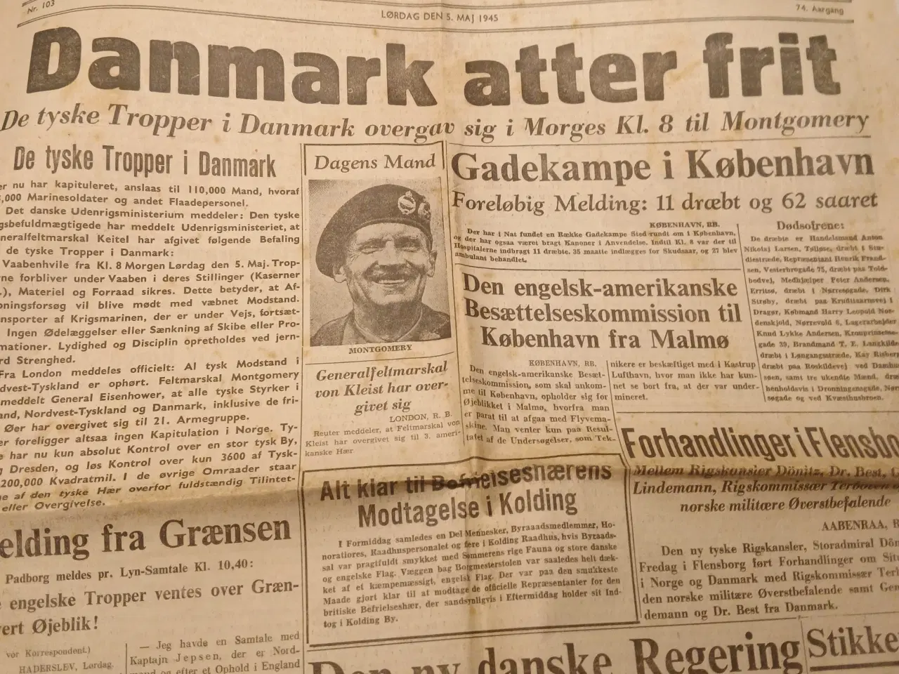 Billede 1 - Kolding Folkeblad 5 maj 1945 – Danmark atter frit