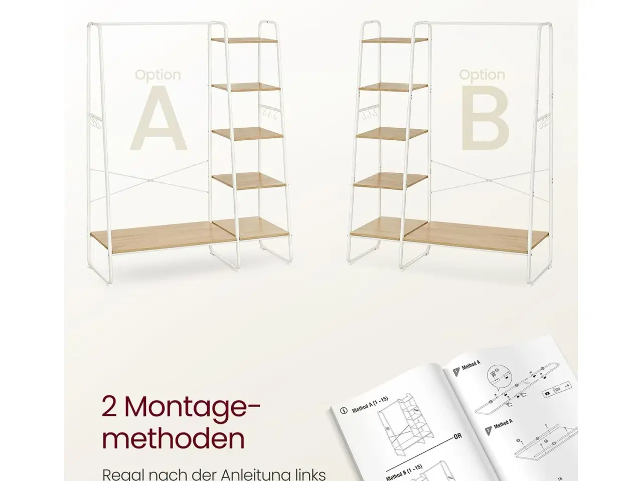 Billede 7 - Tøjstativ med hylder åben garderobe, 45 × 120 × 160 cm, eg/hvid