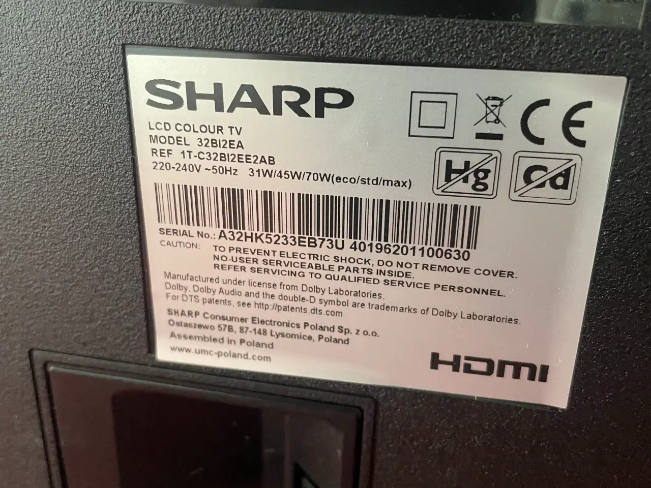 Billede 3 - Smart TV  Sharp 32 tommer,  med  fjernbetjening 