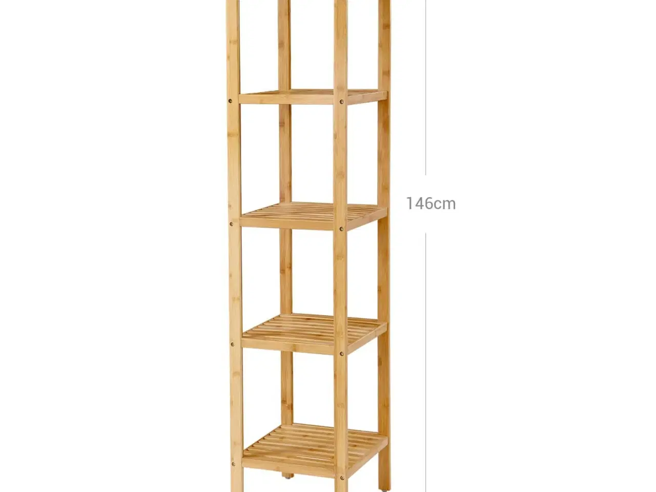 Billede 5 - Reol i bambus med 5 hylder fritstående smal hylde 33 × 33 × 146 cm, til badeværelse, køkken og stue
