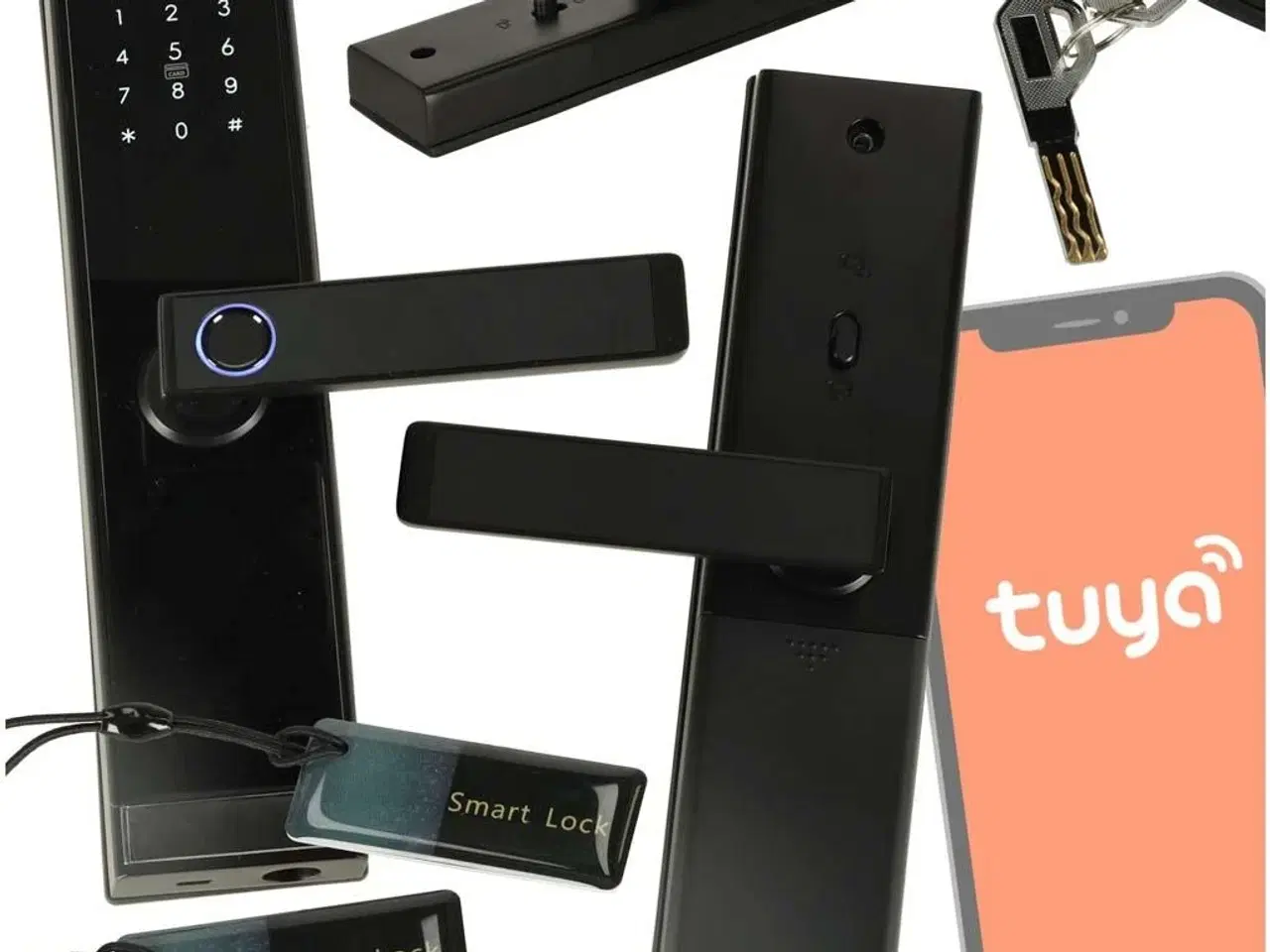 Billede 1 - Smart dørlås med fingeraftryk, kode og kort – sort