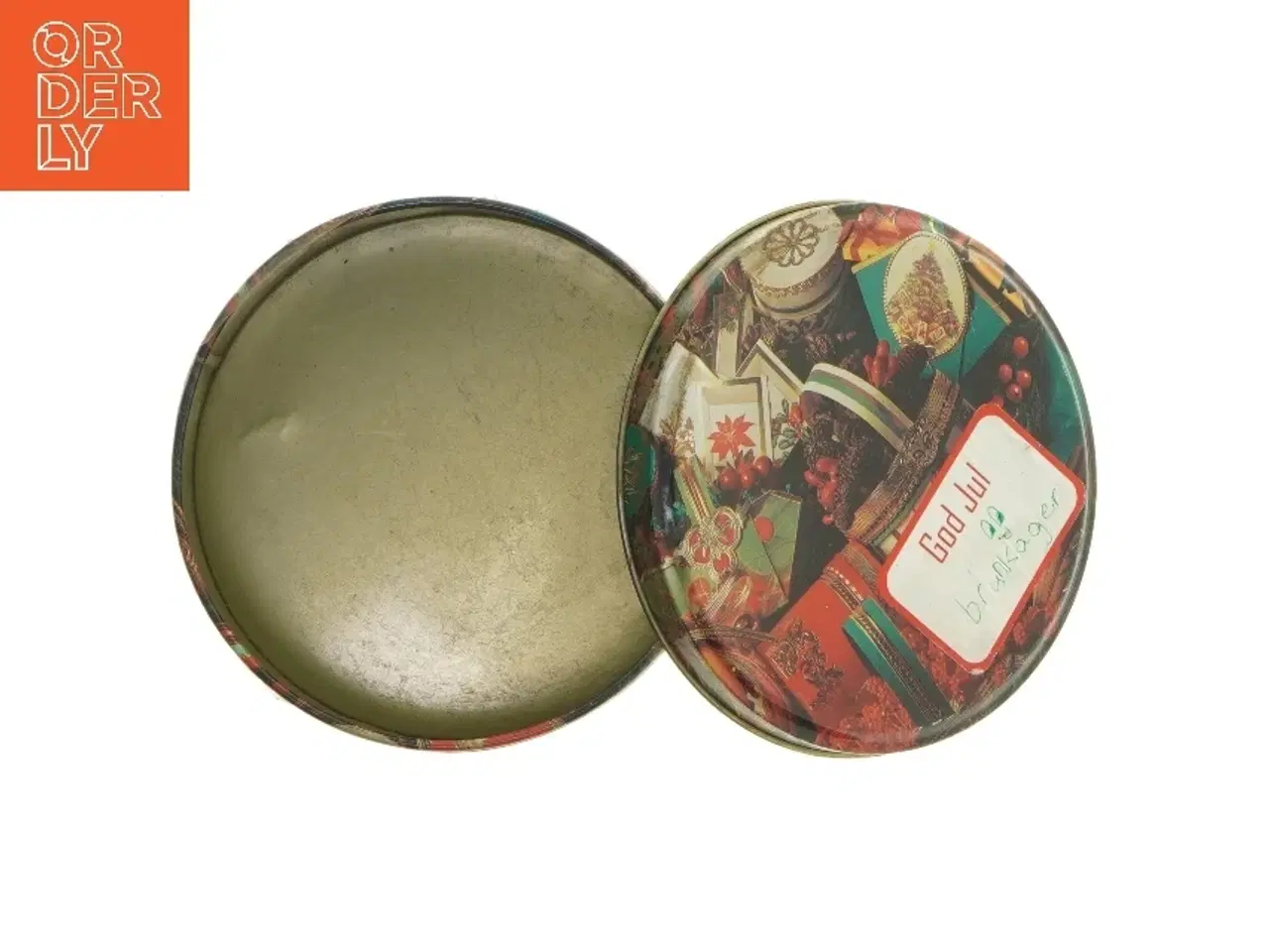 Billede 5 - Dåse med julemotiv (str. Ø 14 cm højde 7 cm)