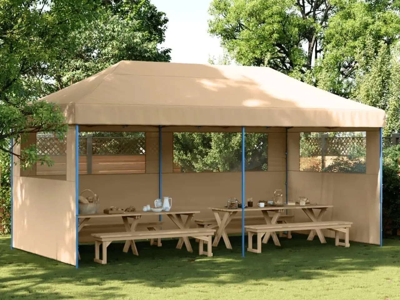 Billede 1 - Foldbart pop-up festtelt med 3 sidevægge beige