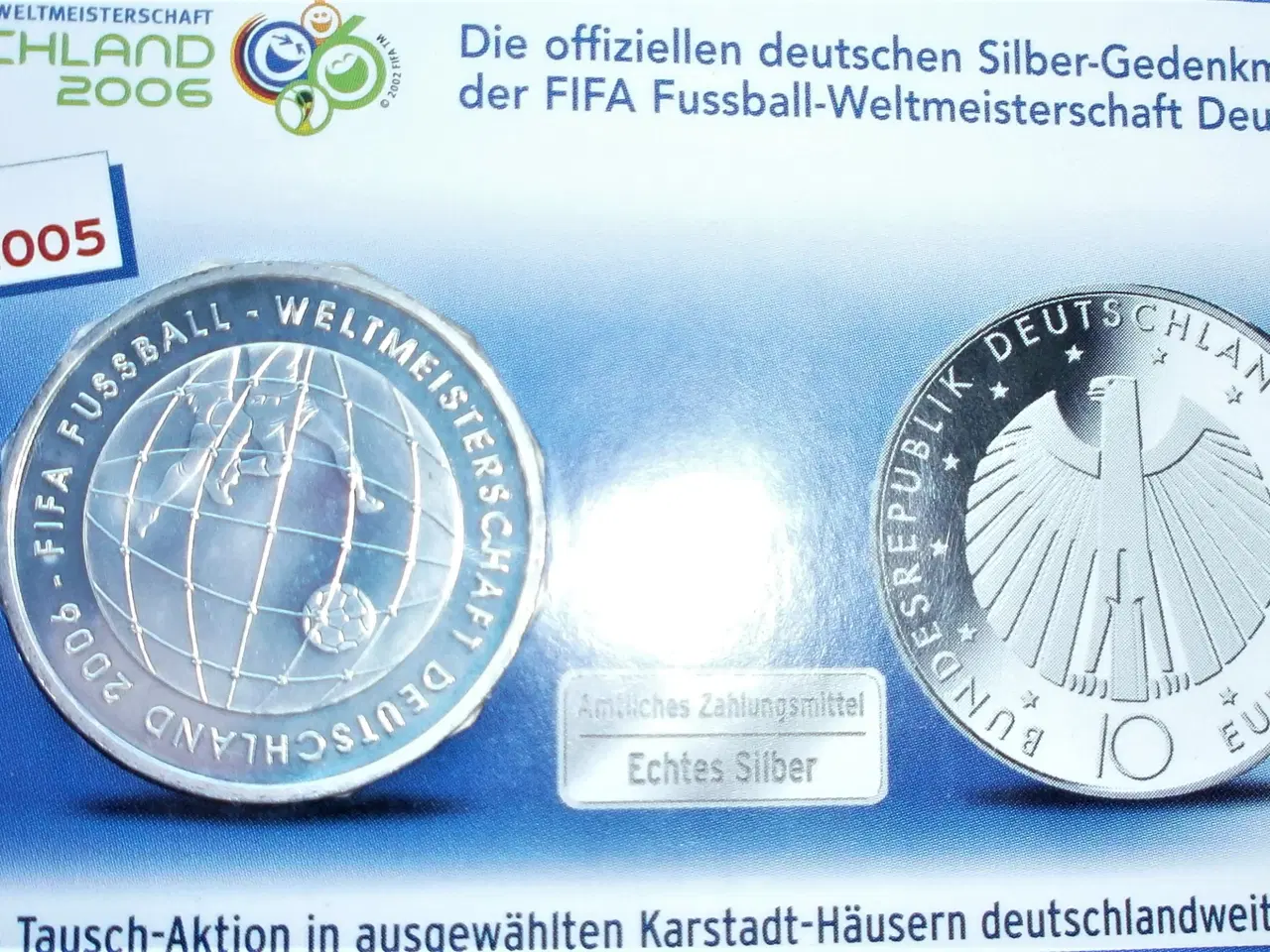 Billede 3 - NY VM FODBOLD 2006 Tyskland FIFA SØLV Minde-Mønt