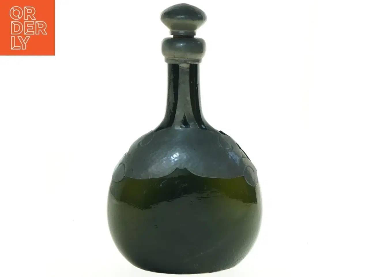 Billede 3 - Antik Tindekoreret Glasdekantér flaske med dekorativt mønster og prop (str. 24 x, 14 cm)