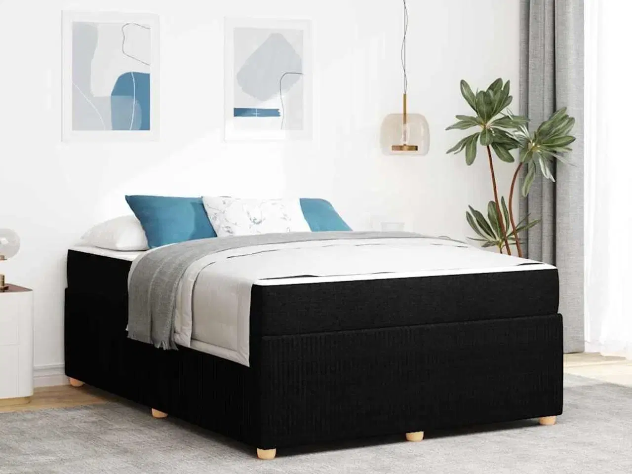 Billede 1 - Sengestel med madras Sort 140 x 200 cm Stof