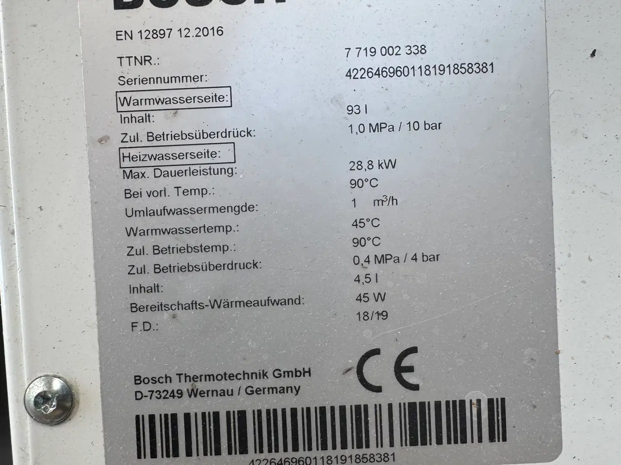 Billede 1 - Bosch 5000 Gasfyr m. 110 liter varmebeholder