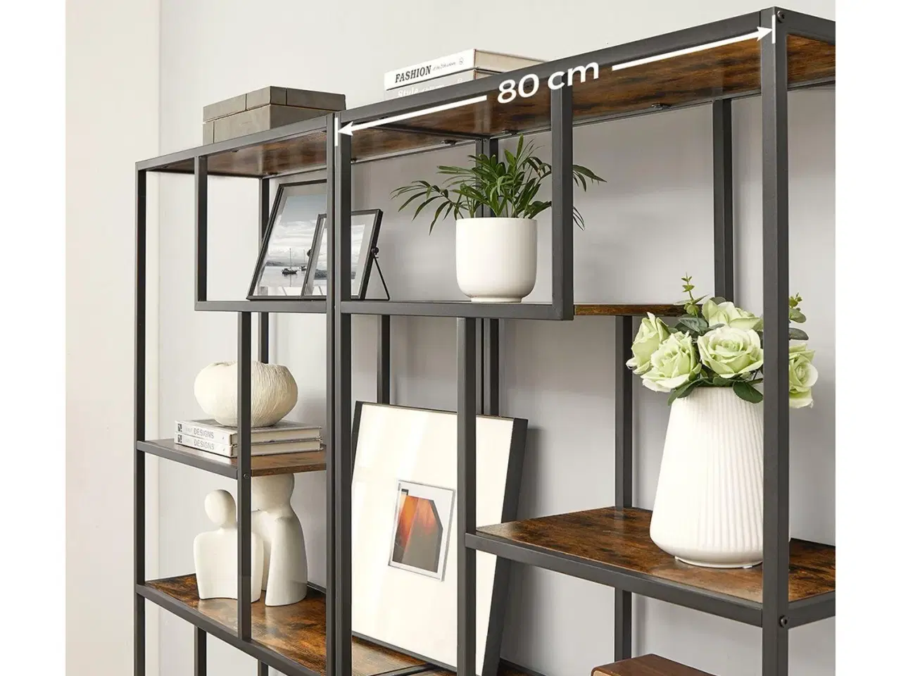 Billede 4 - Bogreol 6 niveauer geometrisk udstillingsreol, fritstående opbevaring, 30 × 80 × 180 cm, rustik brun/sort