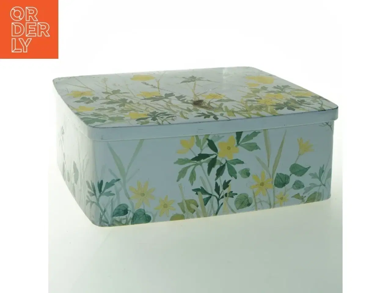 Billede 1 - Vintage Rektangulær metalæske med blomsterdesign (str. 24,5 x 21,5 cm)