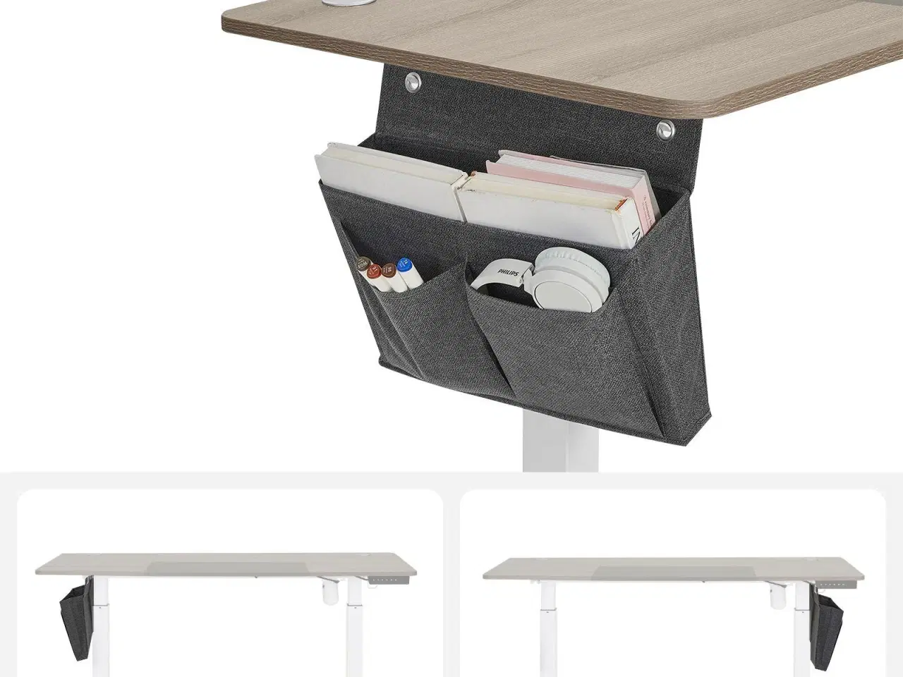 Billede 6 - Elektrisk hæve-sænkebord 60 × 140 cm – højde 72–120 cm, splicet bordplade i hvid/greige, memory 4 niveauer, støjsvag, belastning 80 kg