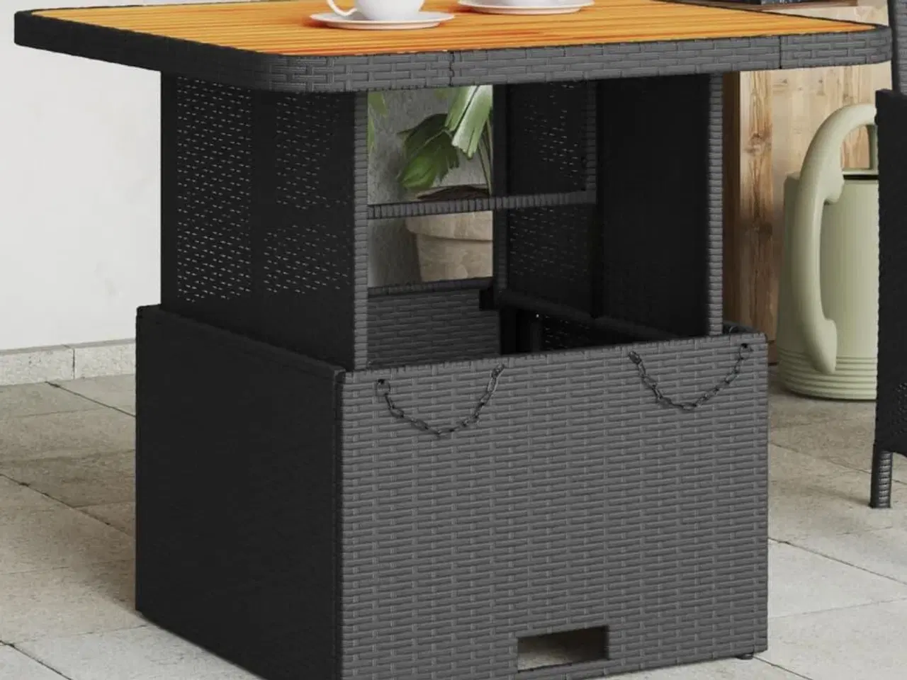Billede 1 - Havebord 80x80x71 cm polyrattan og akacietræ sort