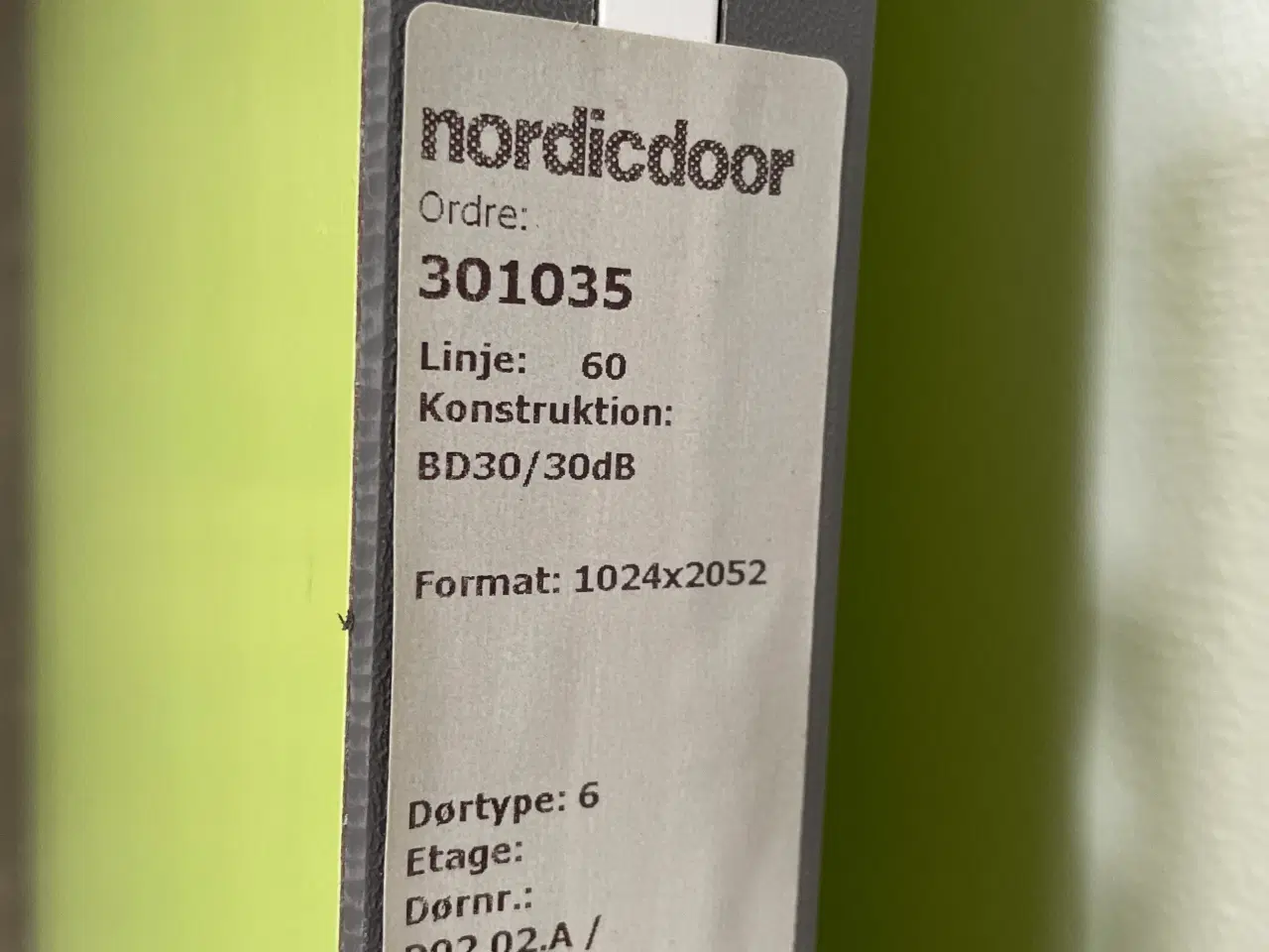 Billede 6 - Nordicdoor brand- og lyddør bd30 db30, 1024x40x2052mm, højrehængt, lysegrøn