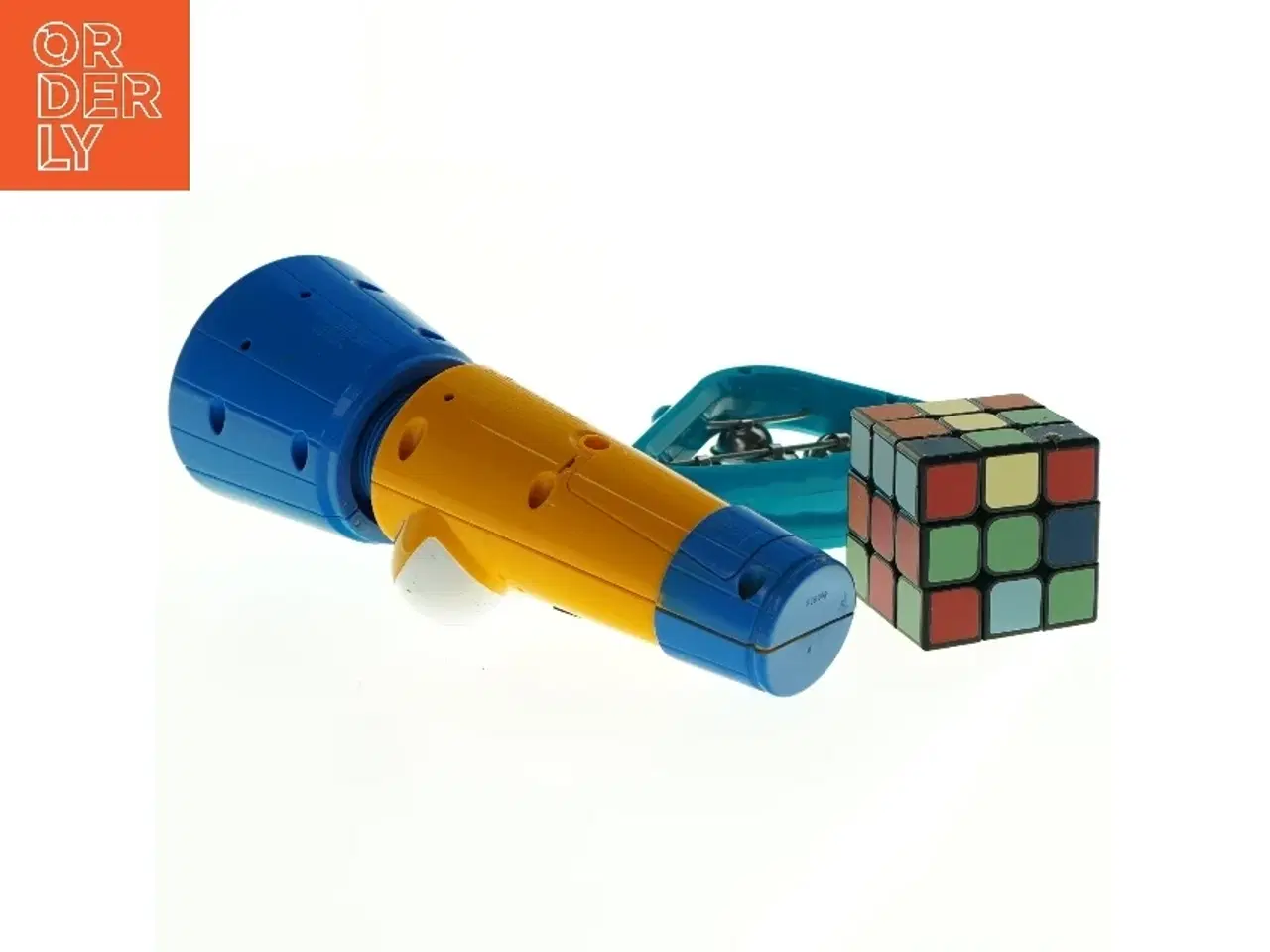 Billede 4 - Legetøjssæt med Rubiks terning, rangle og teleskop (str. 22 x 8 cm. 5 x 5 cm)
