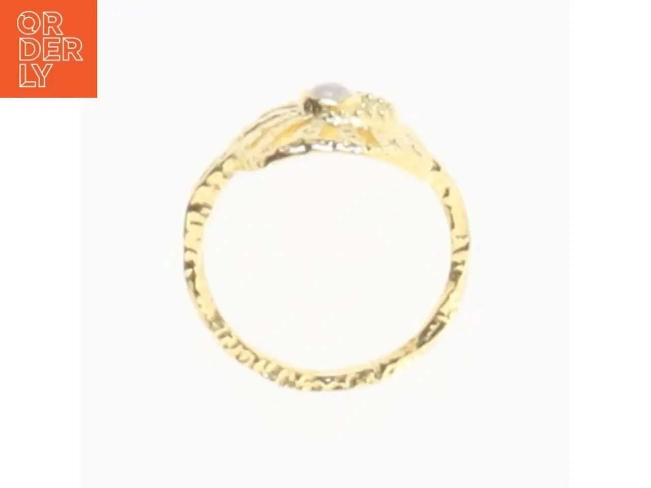 Billede 1 - Ubrugt Maanesten guldfarvet ring med mønster og perle (str. 52 mm)