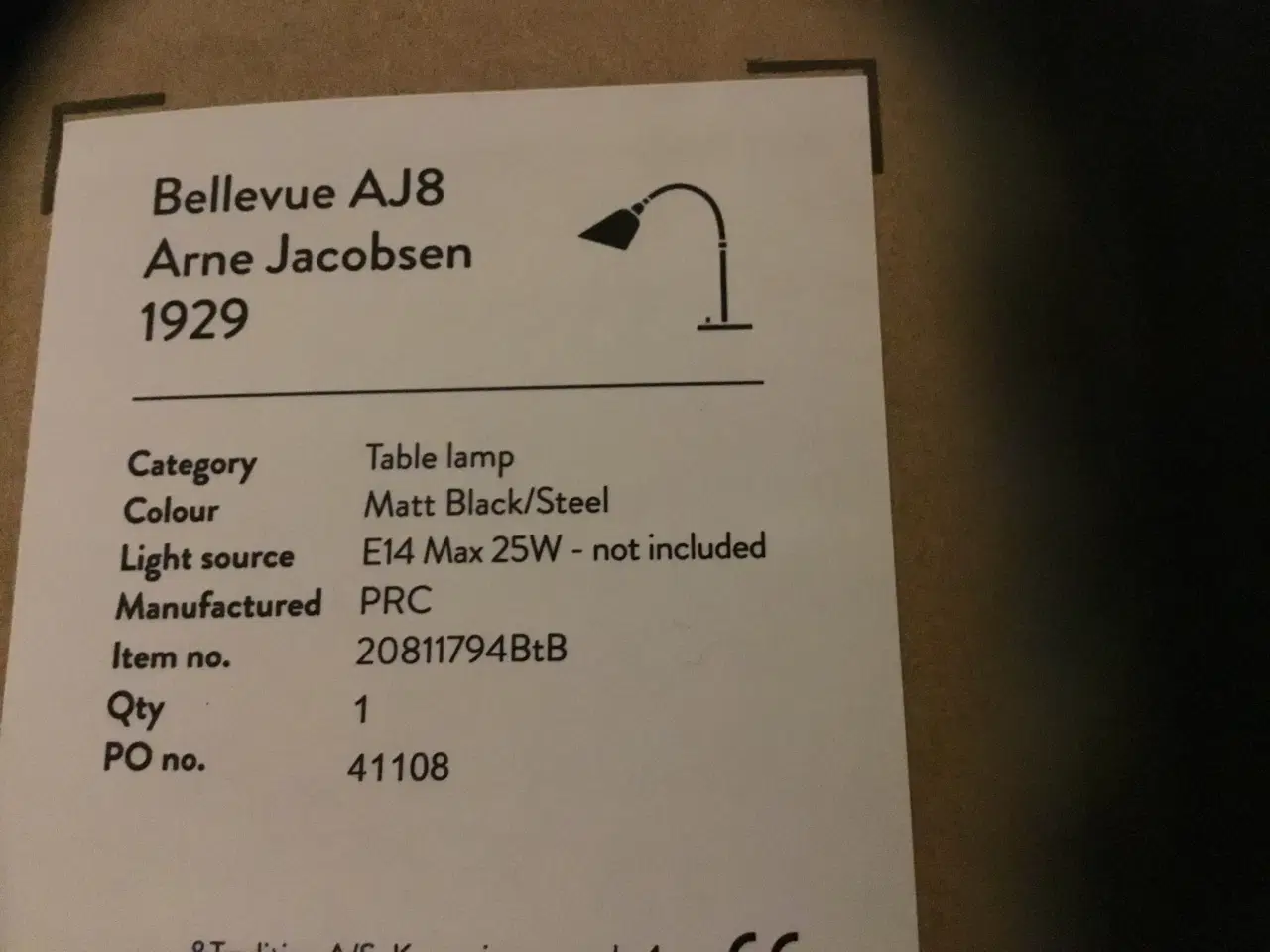 Billede 1 - AJ 8 Bellevue bordlampe