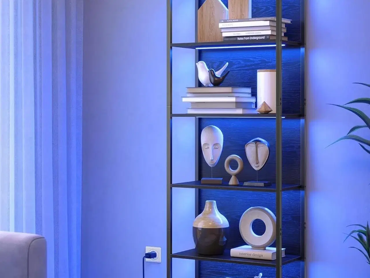 Billede 7 - Bogreol med LED lys 6 hylder, 30,3 × 60 × 178,6 cm, ibenholt-sort