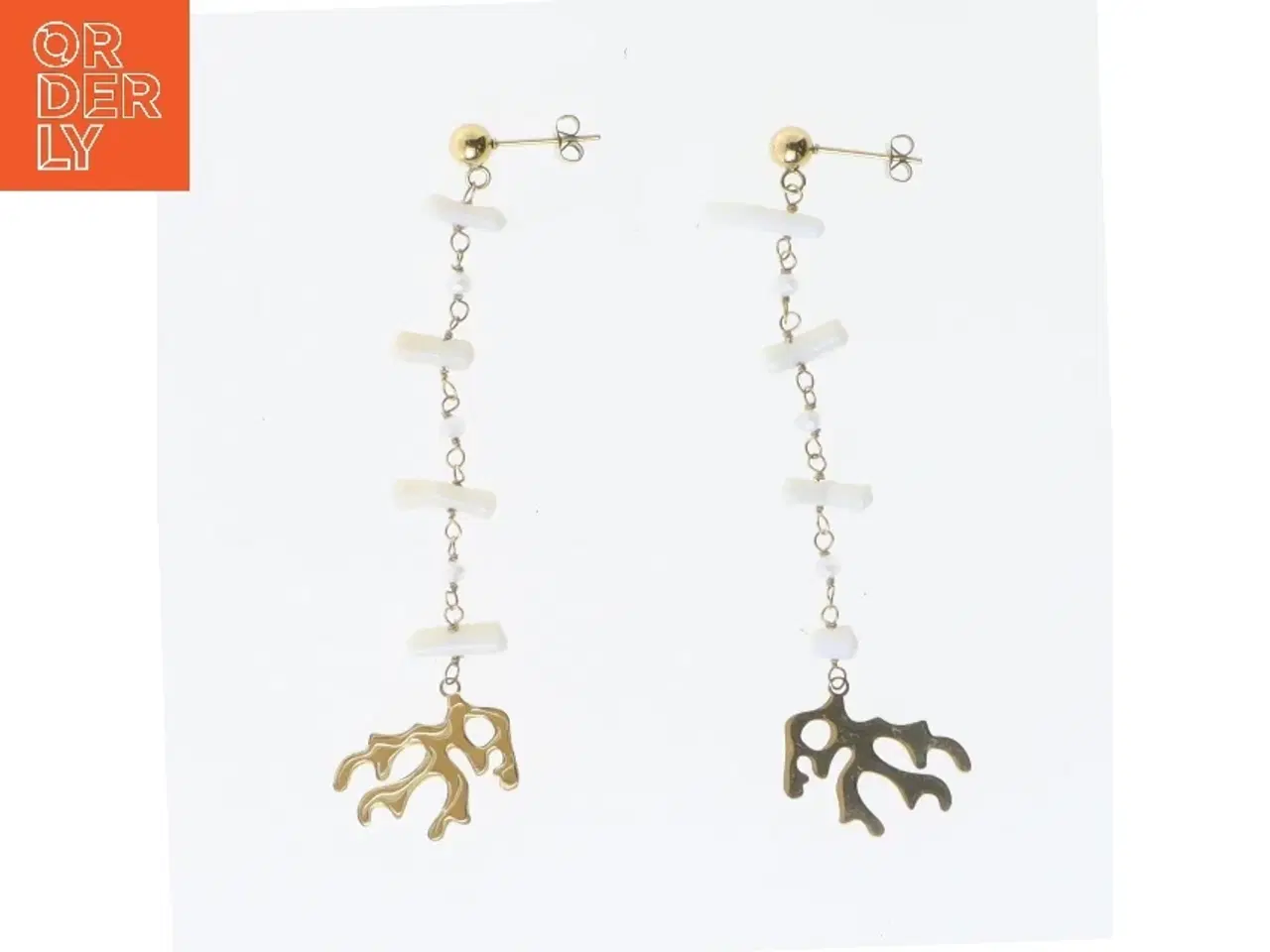 Billede 1 - Hængende øreringe med perler og guldvedhæng (str. 8 cm)