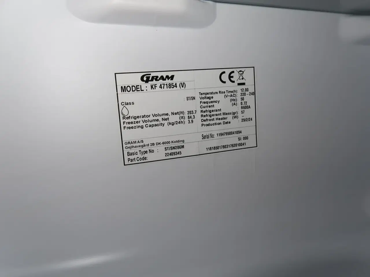 Billede 4 - Køle/fryseskab GRAM KF 471854 (V)
