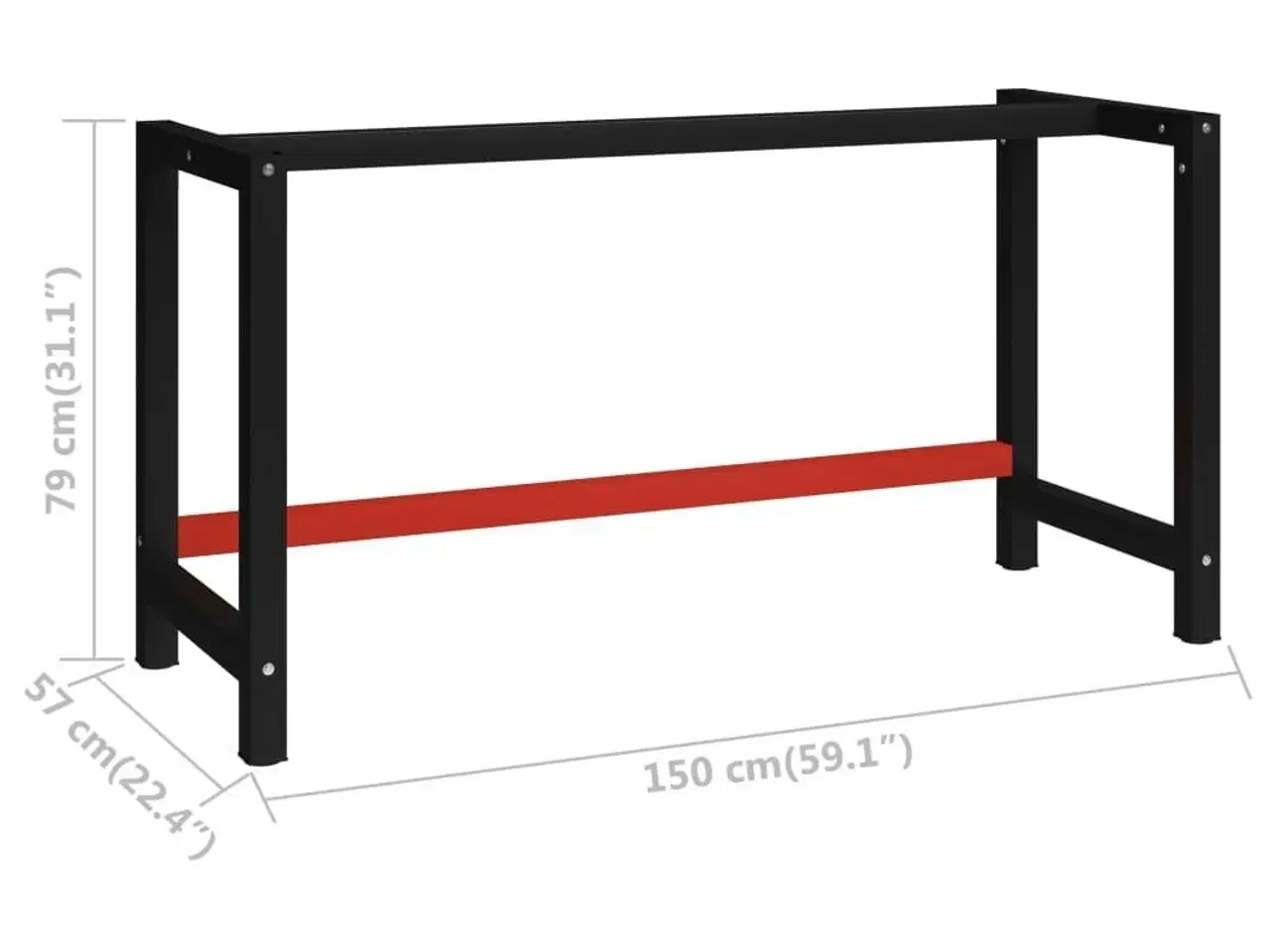 Billede 7 - Stel til arbejdsbænk 150x57x79 cm metal sort og rød