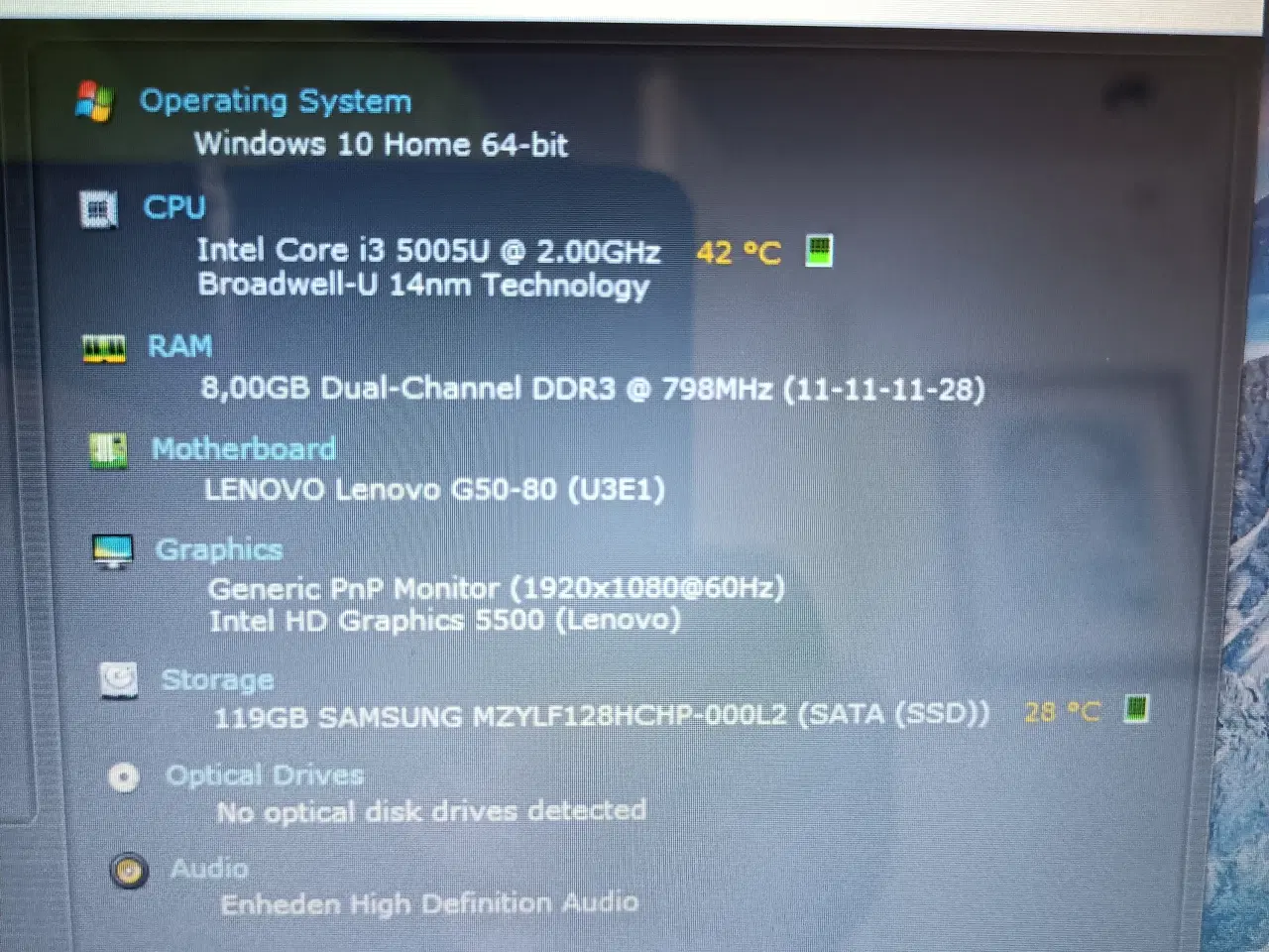 Billede 2 - Lenovo G50-80, Intel 2.0 GHz, 8 GB ram Ssd disk