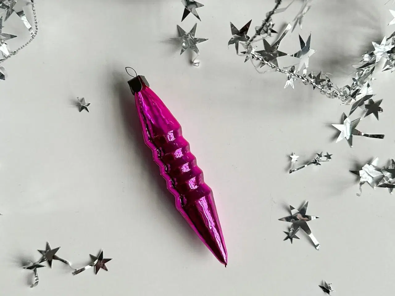 Billede 1 - Vintage julekugle, pink istap m riller