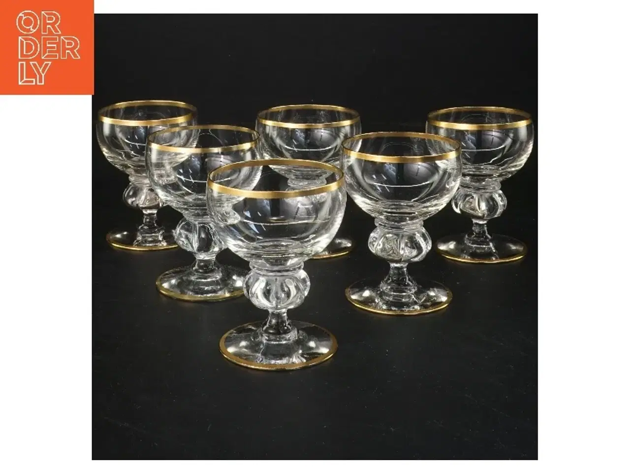 Billede 1 - 6 champagneglas med guldkant (str. 6 stk Ø 6,5 cm længde 8,5 cm)