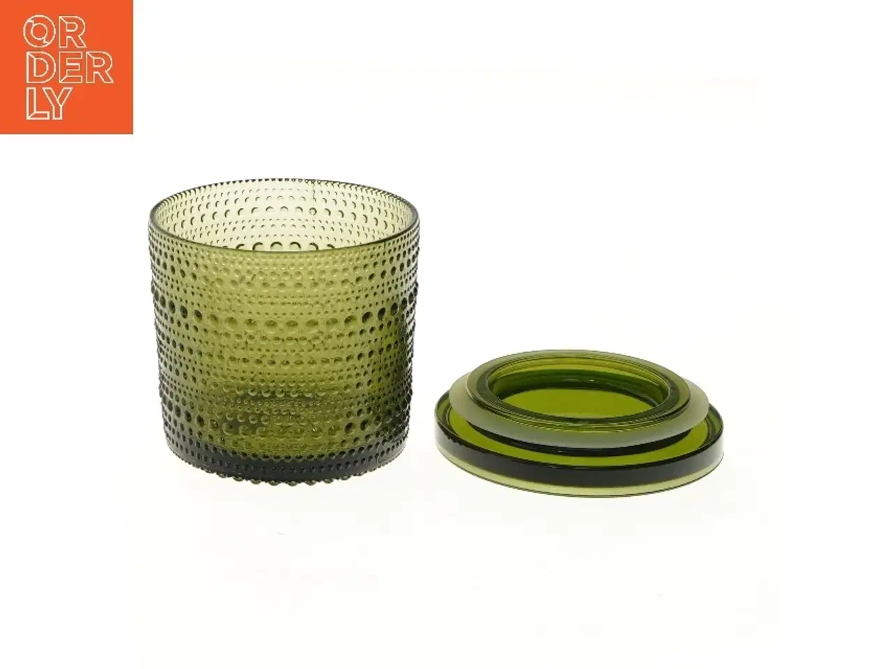 Billede 6 - Grøn glasbeholder med låg fra Iittala (str. Ø 11 cm længde 11 cm)