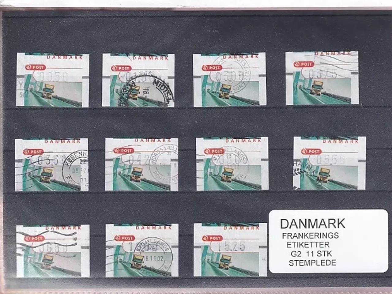 Billede 1 - Danmark - Frankeringsetiketter G 2 - 11 Stk. Stemplede