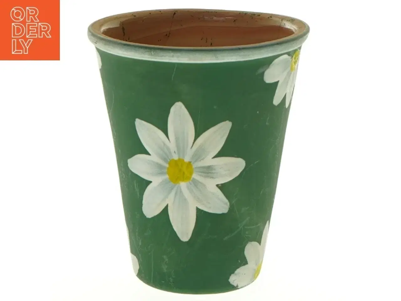 Billede 1 - Keramik vase med margueritmønster (str. 12 x 10 cm)