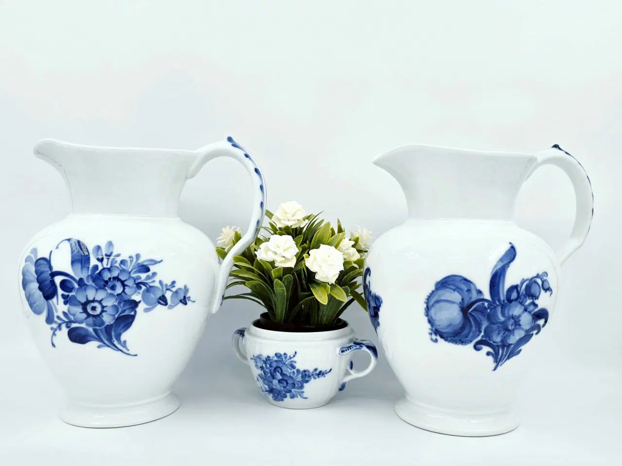 Billede 3 - Blå Blomst Flettet Stor Kande Porcelæn 